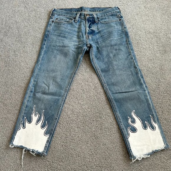 - Hollister Customized Flame Hem Cropped Jeans Buttonfly Sz 28 - 1F1752 - Picture 2 of 9